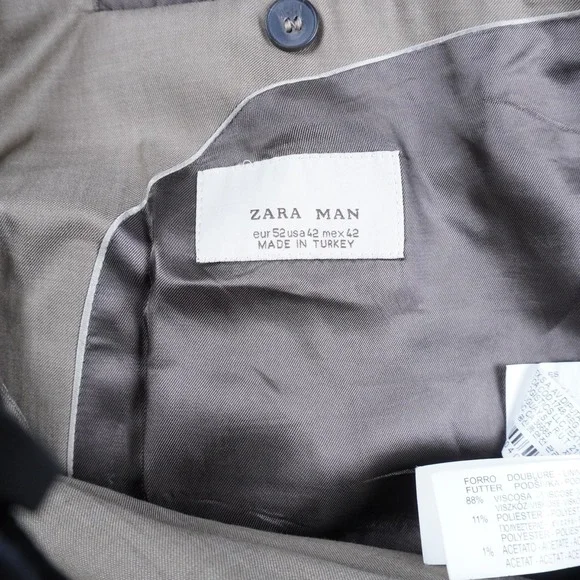 Zara Men 2 Piece Suit Set Size 42 Beige 100% Wool 36x30 Trousers Classic Fit - Picture 9 of 16